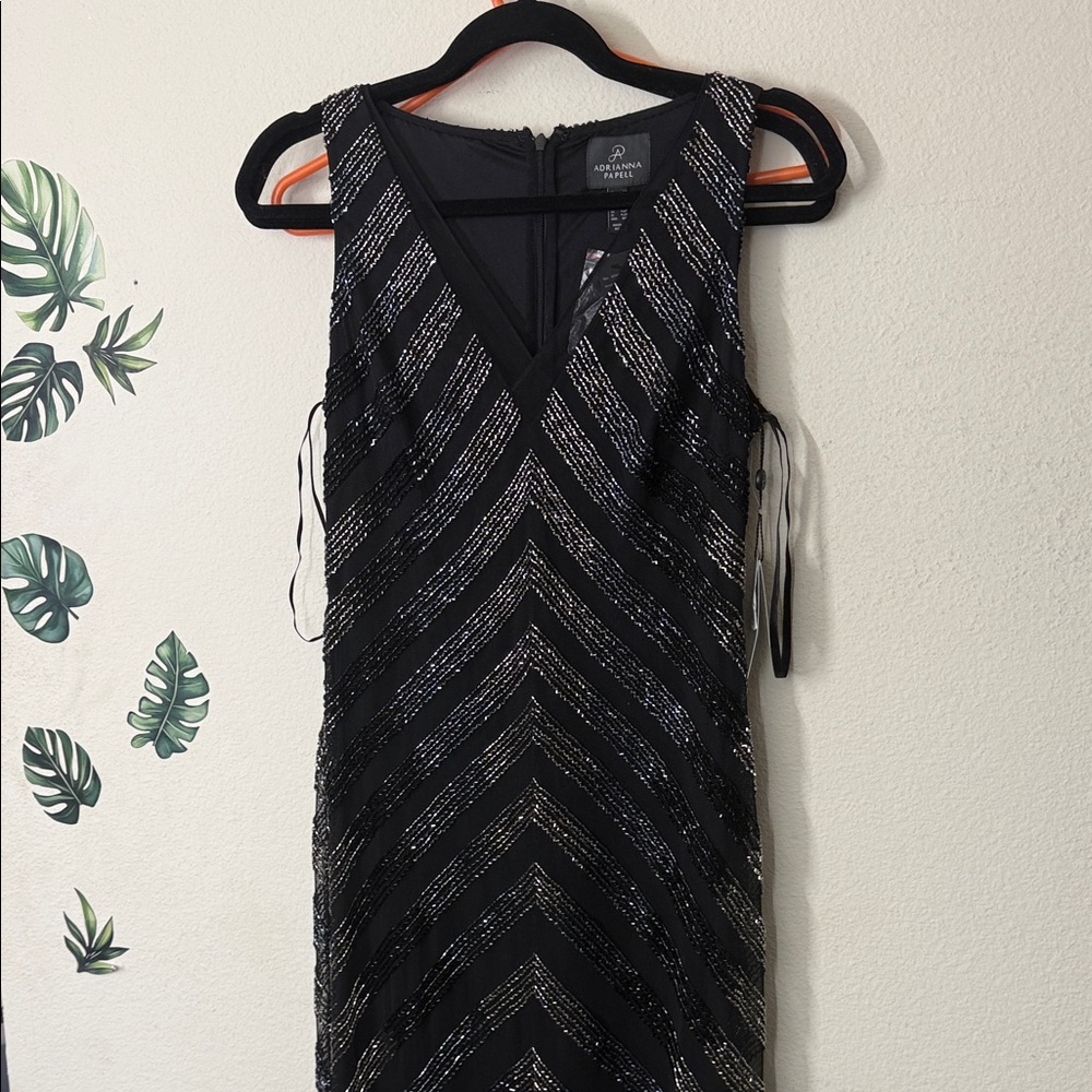 Adrianna Papell Black and Silver Chevron Dress